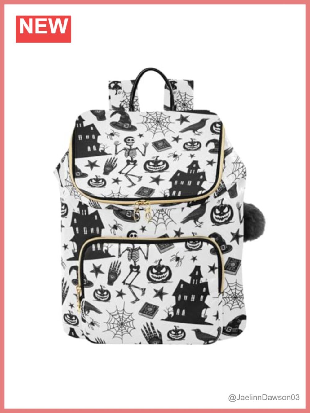 Halloween Print Backpack Lightweight 15L Quilted Polyester School Bag